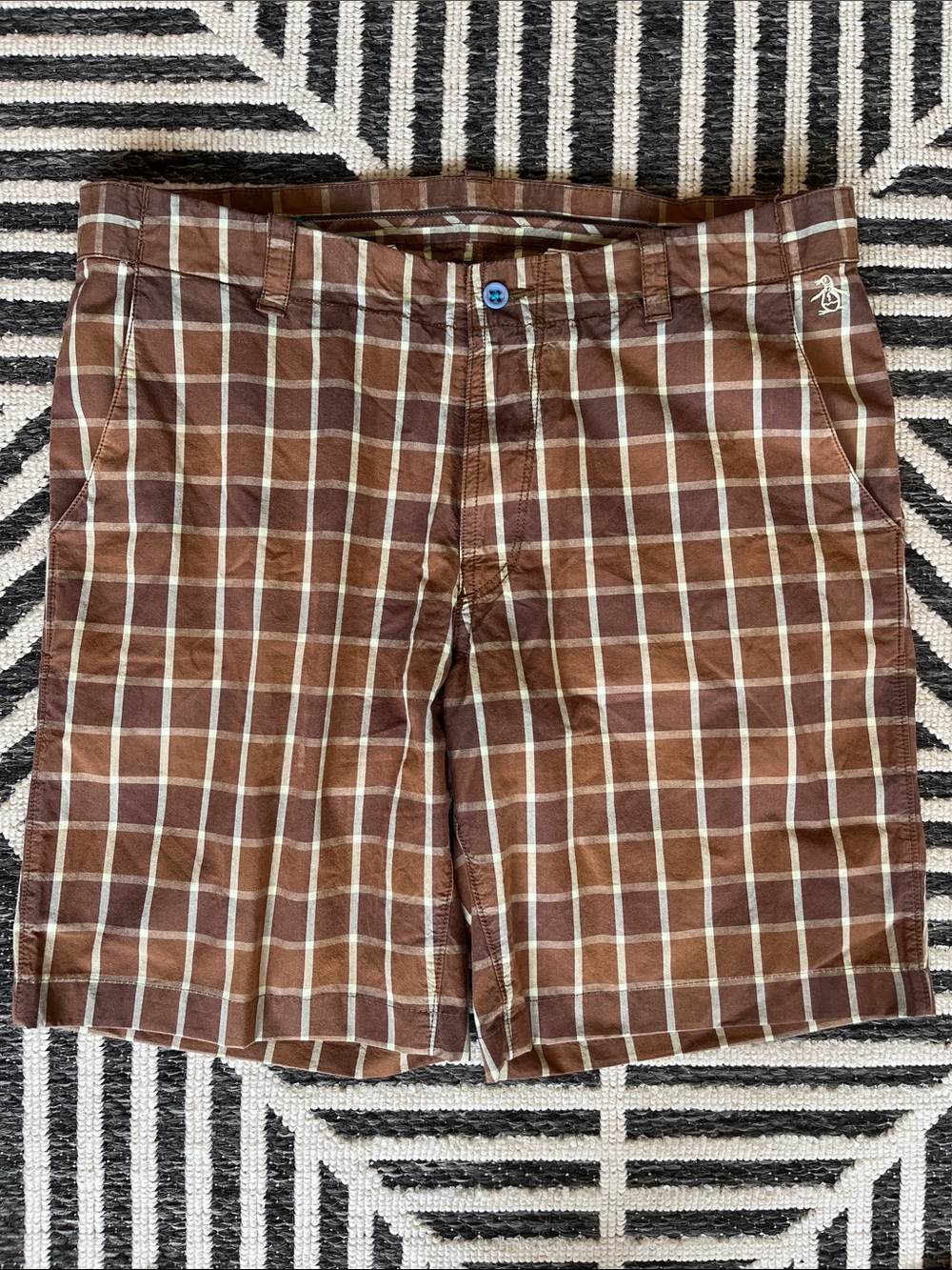 Original Penguin Brown Plaid Flat Front Men’s Shorts